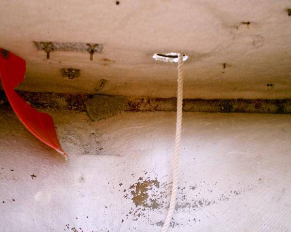 Cabin view.  There used to be a plastic bucket that held anchor line.  I plan on putting something back in to hold the line, maybe something that is more sturdy than plastic.